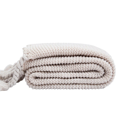 Waffle Knit Throw Blanket with Knotted Tassels – Soft and Warm Acrylic Blanket