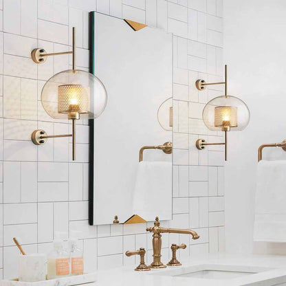 Adjustable LED Sconce Light Metal Glass Copper Finish for Bedroom Living Room Dining Room Wall Mounted Fixture 26 Inch Warm Neutral White Te