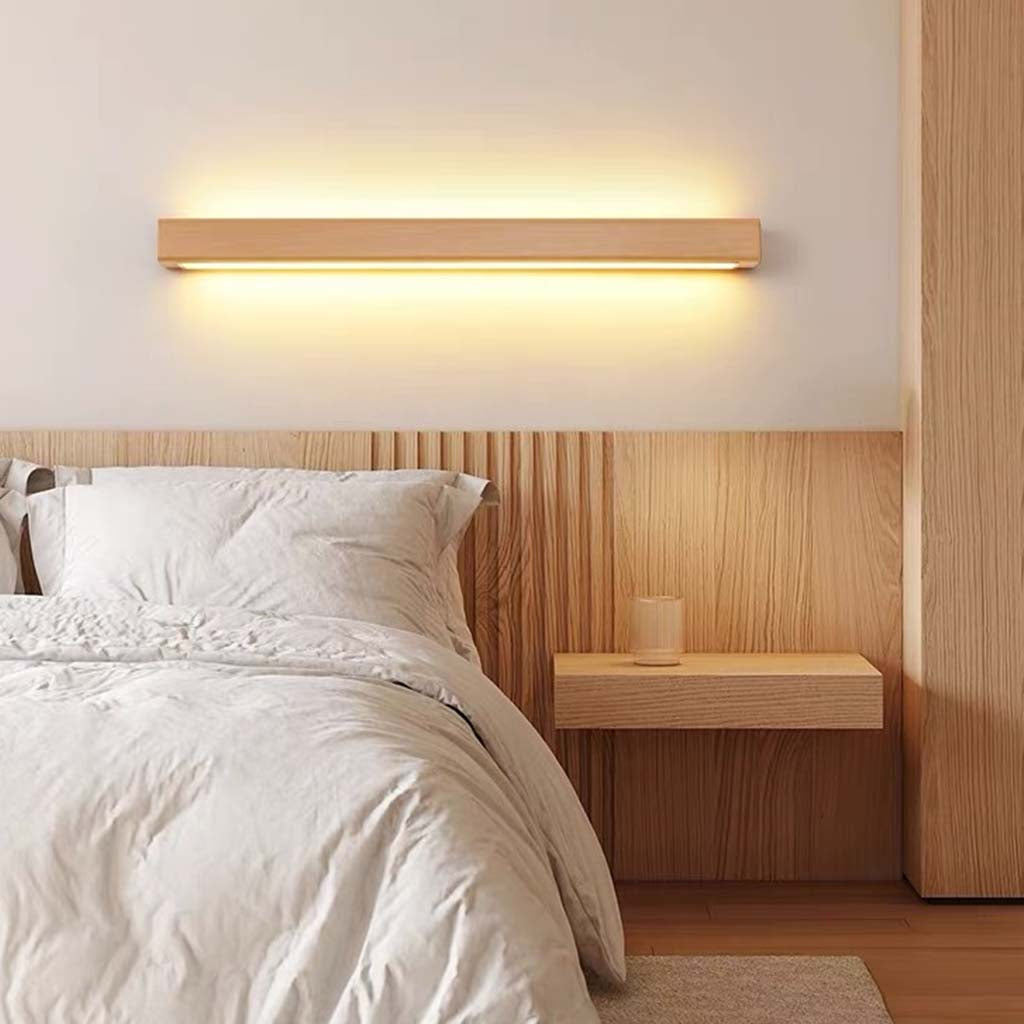 Linear Wood Sconce with Adjustable LED – Natural Beech Finish for Bedroom, Hallway & Contemporary Spaces – Switchable Light Modes – Slim 1.8