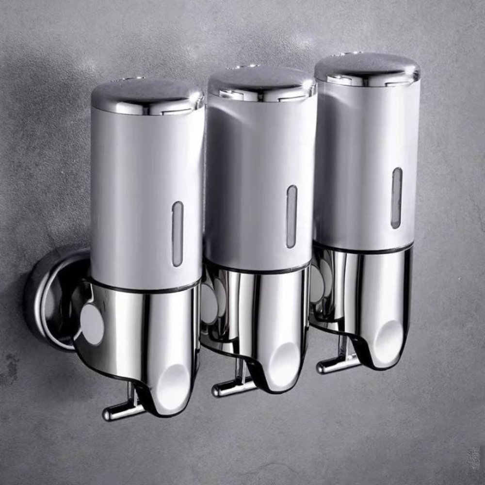 3-Chamber Soap and Shampoo Dispenser for Wall Mounting