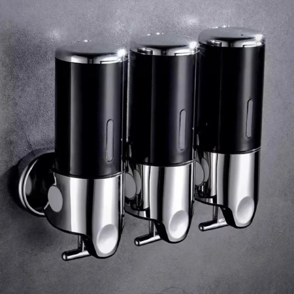 3-Chamber Soap and Shampoo Dispenser for Wall Mounting
