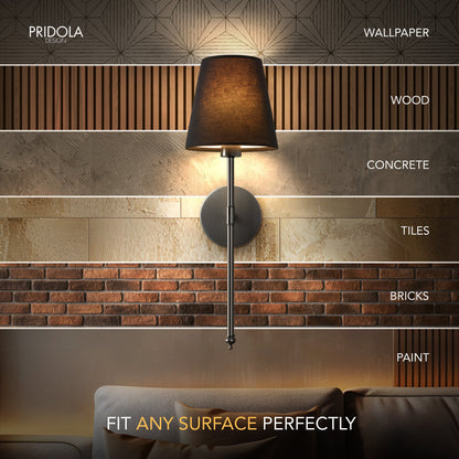 Cordless Rechargeable Sconce Pair 20 Inch Gold & Black Fabric Remote RGB Dimming for Bedside Nightstand Hallway Ambient Uplight Portable Bat