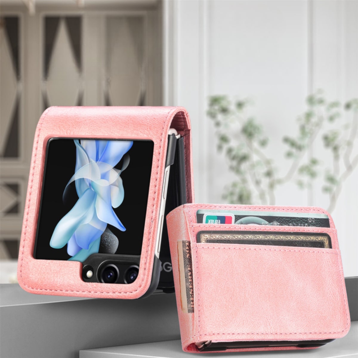 Samsung Galaxy Z Flip Card Holder Case Premium PU Leather Wallet Protection Cover for Flip 3 4 5 6 7 8 with Multiple Card Slots