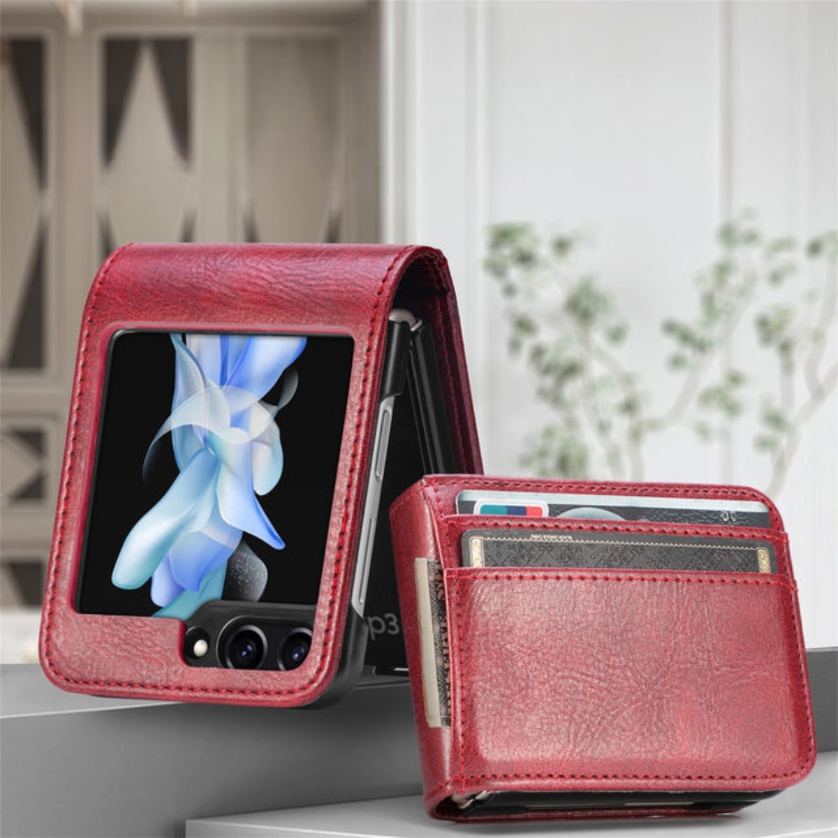 Samsung Galaxy Z Flip Card Holder Case Premium PU Leather Wallet Protection Cover for Flip 3 4 5 6 7 8 with Multiple Card Slots