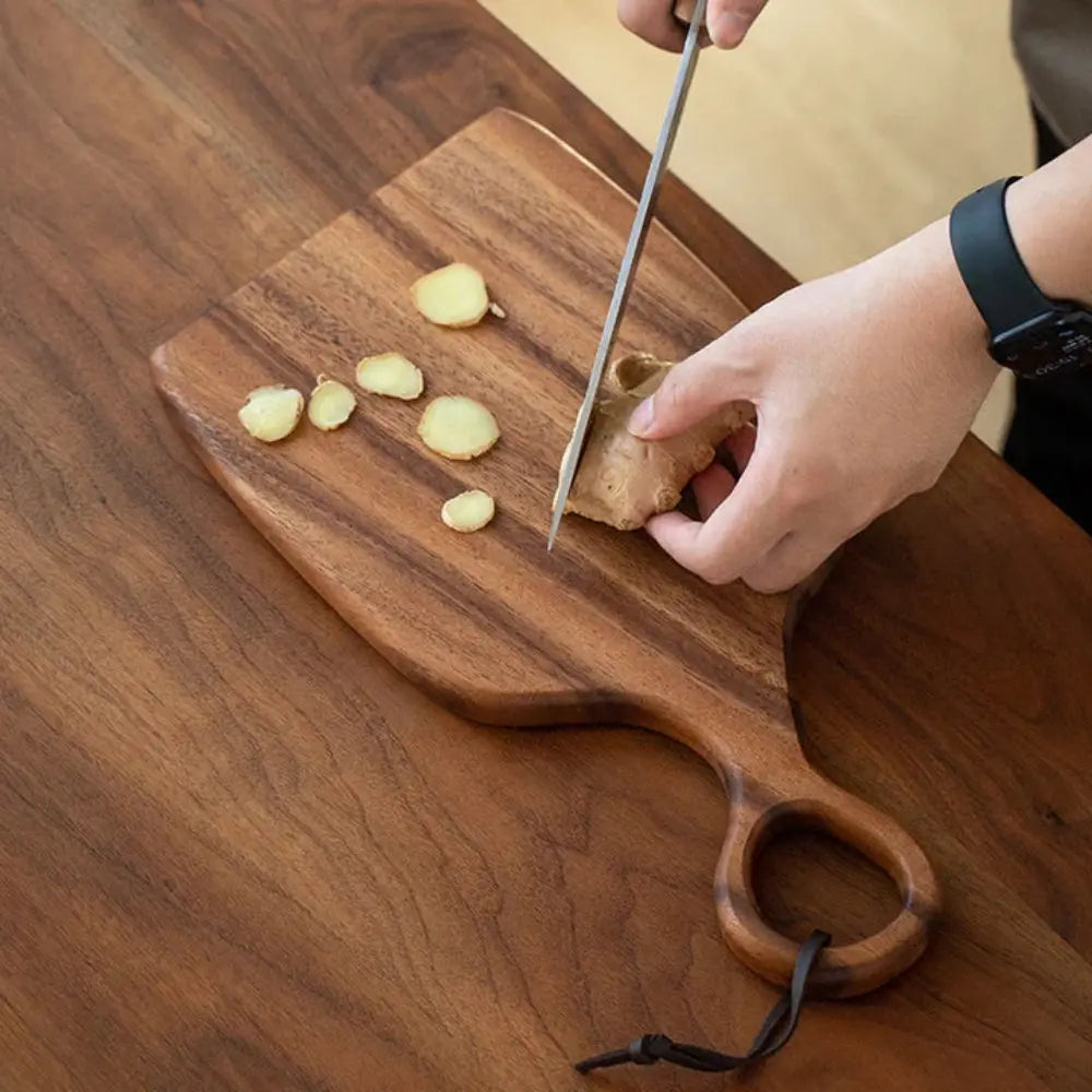 Solid Walnut Cutting Board 2-Piece Set with Loop Handle for Hanging Kitchen Prep and Serving Boards Natural Wood Grain Charcuterie Platter C
