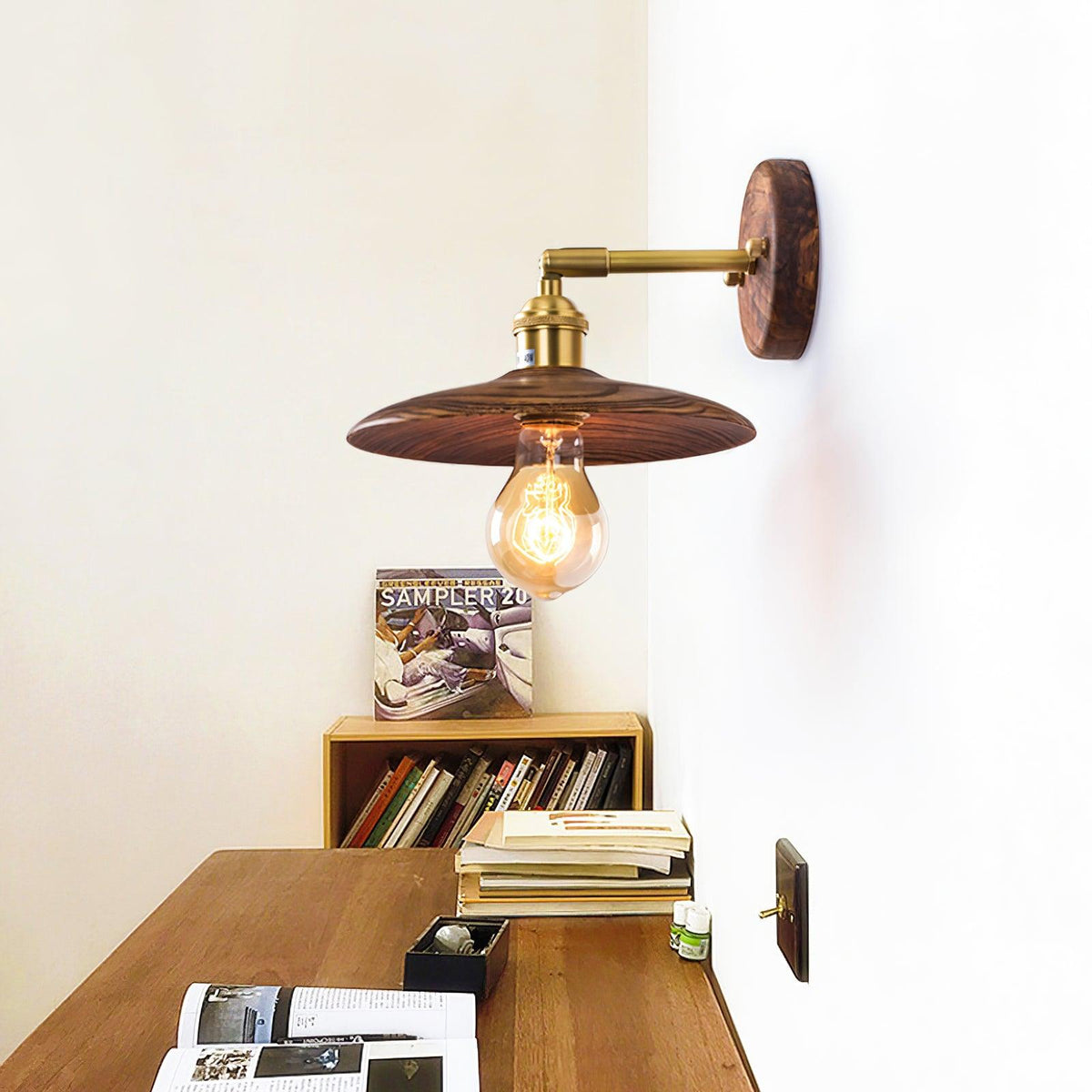 Rounded Wood & Metal Wall Sconce E27 Socket 8 Inch Minimal Accent Light for Bedroom Entryway Foyer Hallway Modern Organic Fixture Indoor Har