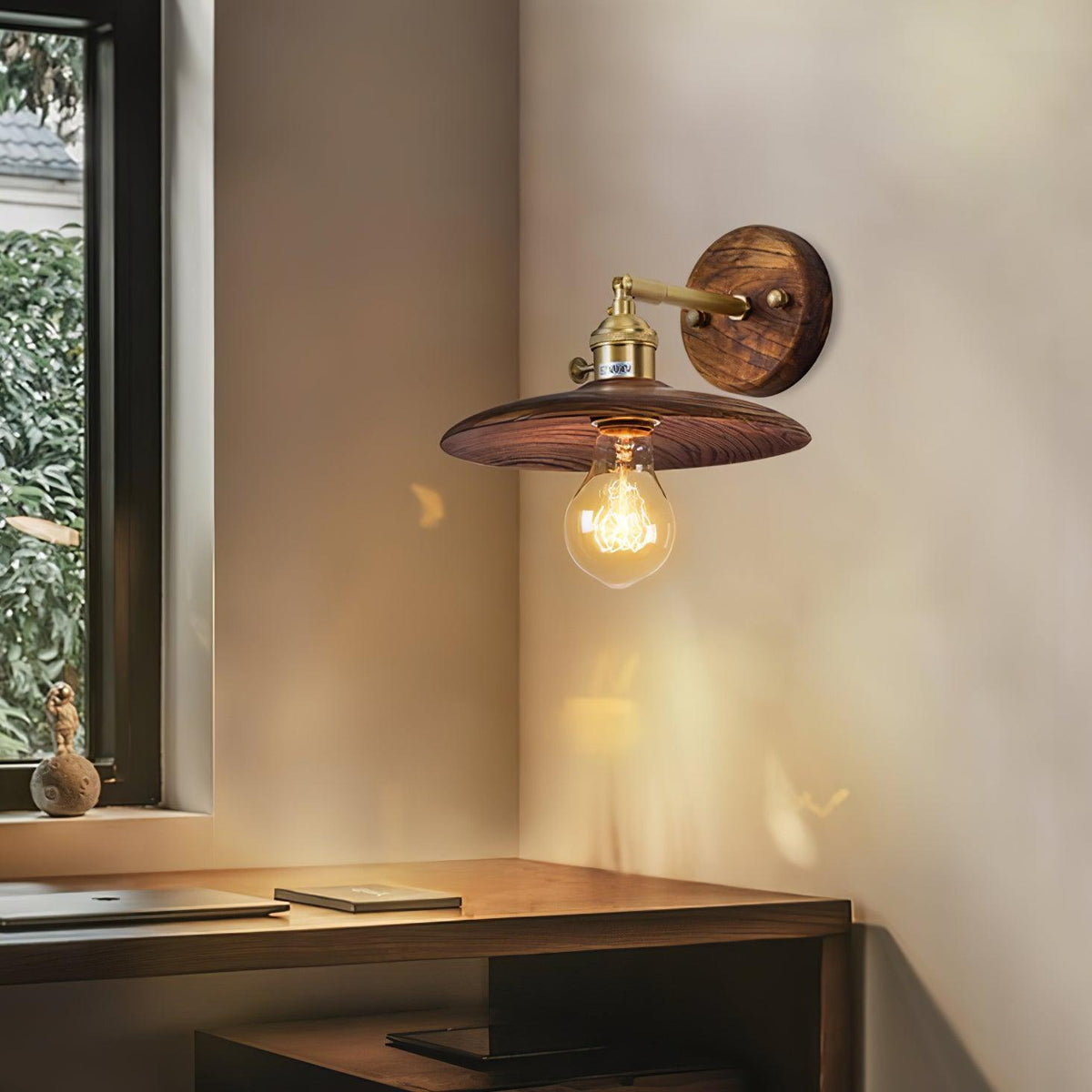 Rounded Wood & Metal Wall Sconce E27 Socket 8 Inch Minimal Accent Light for Bedroom Entryway Foyer Hallway Modern Organic Fixture Indoor Har