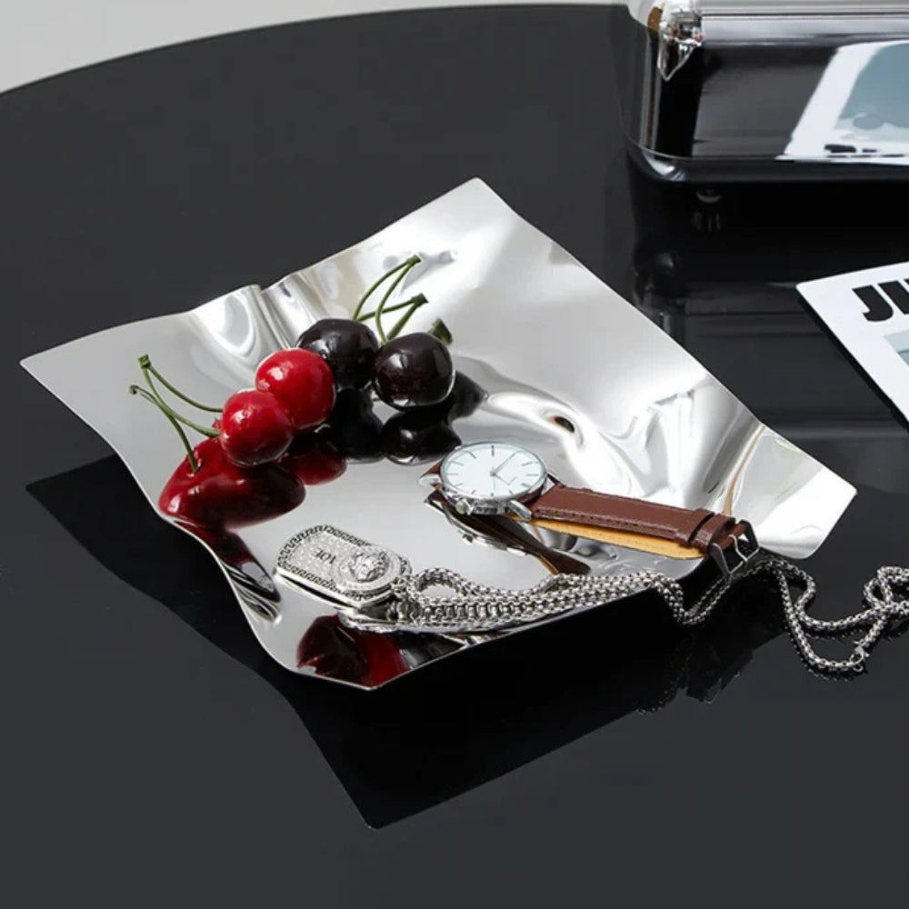 Wanderlust Decorative Tray for Coffee Table - Hand-Polished Stainless Steel, Modern Design