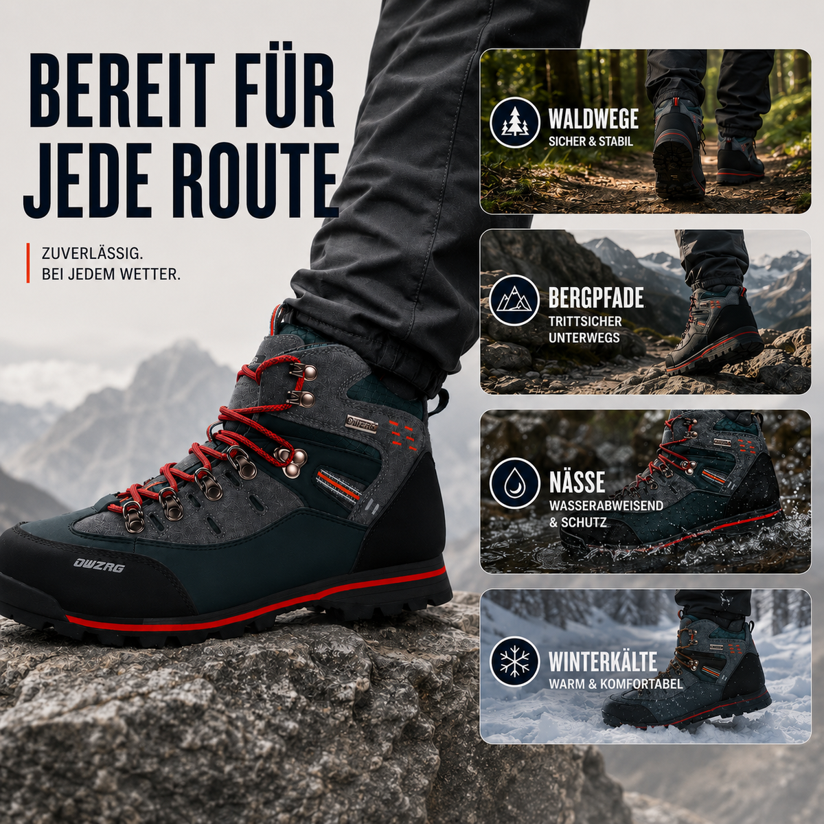 Men's Waterproof Hiking Boots with Non-Slip Rubber Sole – Mid-Ankle Trekking Shoes for Winter Trail Walking, Outdoor Adventures & Mountain