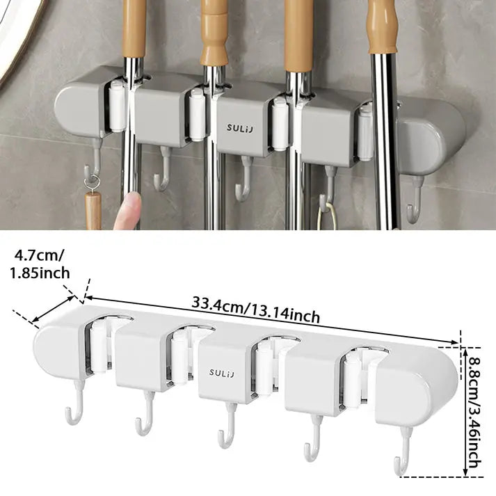 Wall-Mount Tool Organizer for Brooms, Mops & Household Items – Space-Saving Storage Rack for Garage, Closet & Utility Room – Sturdy Grip Hol