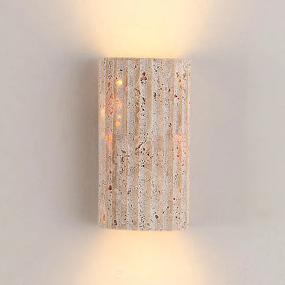 Stone Textured Half-Cylinder LED Indoor Sconce – Travertine Wall Fixture for Bedroom Hallway Living Room – Hardwired E27 Socket 9W Warm Glow