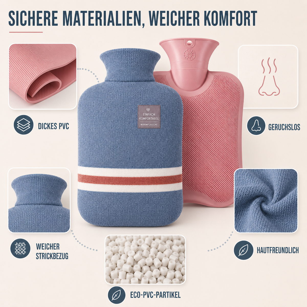 Hot Water Bottle with Knit Cover – 34 fl oz Cozy Heat Therapy for Winter Warmth, Cramps & Muscle Relief