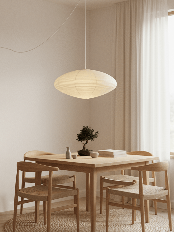 Handcrafted Paper Shade Ceiling Light with Adjustable Cord White Hanging Fixture for Bedroom Living Room Kitchen Dining Modern Indoor Lamp