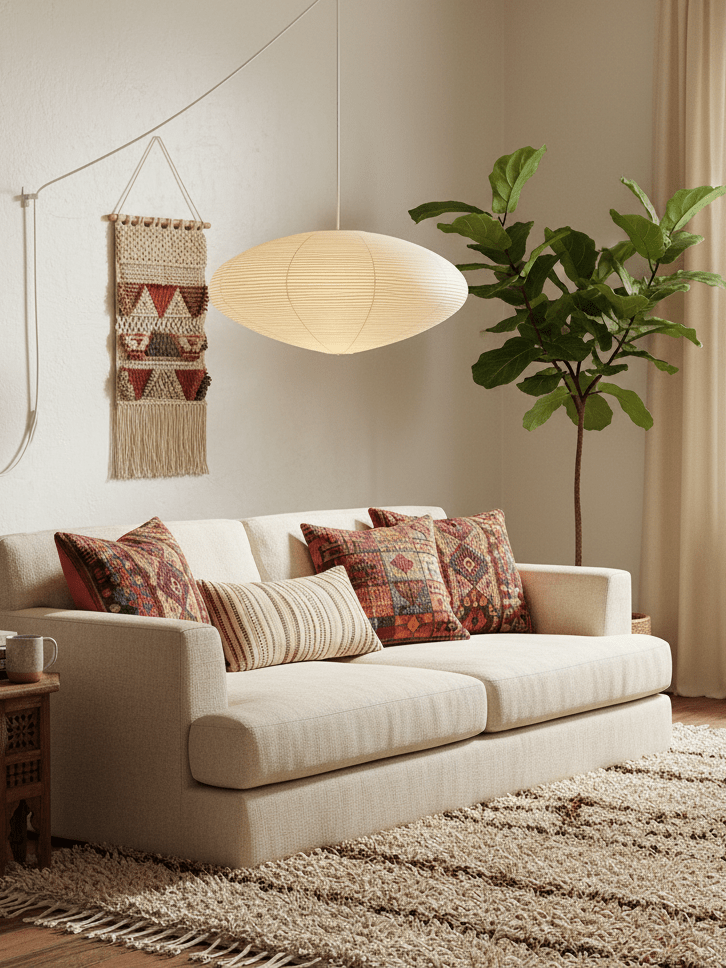 Handcrafted Paper Shade Ceiling Light with Adjustable Cord White Hanging Fixture for Bedroom Living Room Kitchen Dining Modern Indoor Lamp