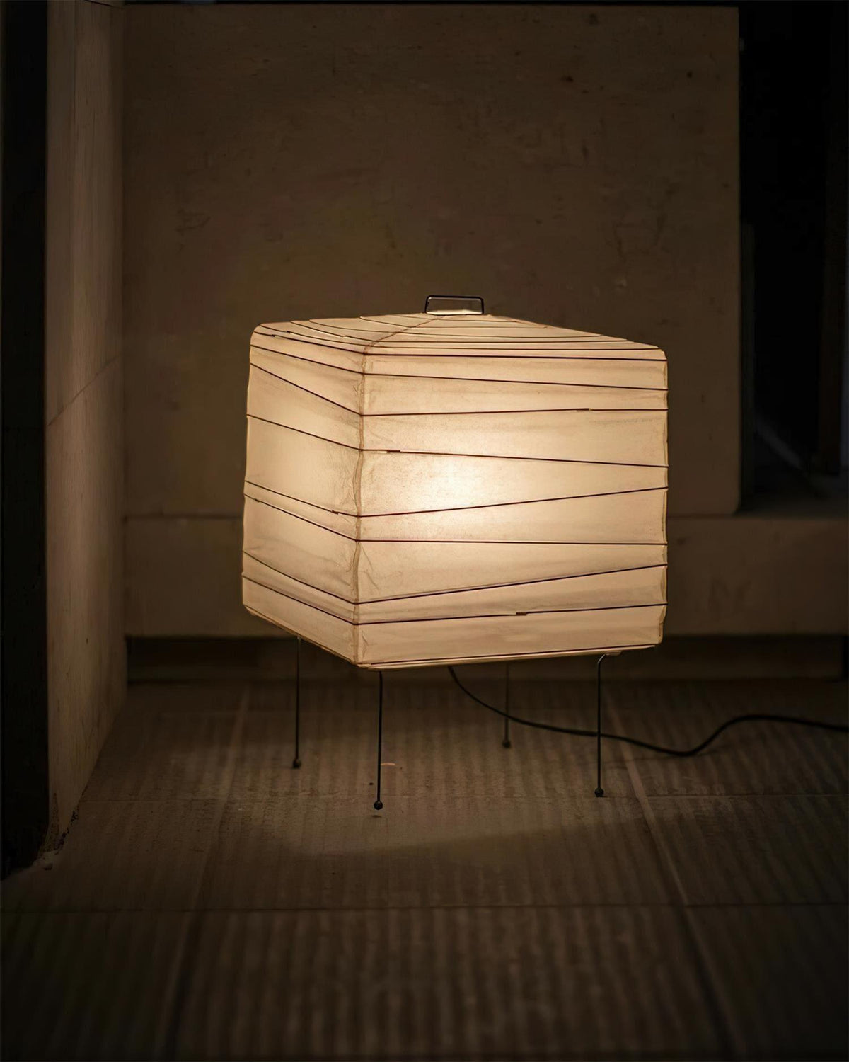 Geometric Paper Cube Lamp with Wire Stand for Bedroom Desk Nightstand Living Room Office Handcrafted Ambient Lighting Minimalist Accent 9×15