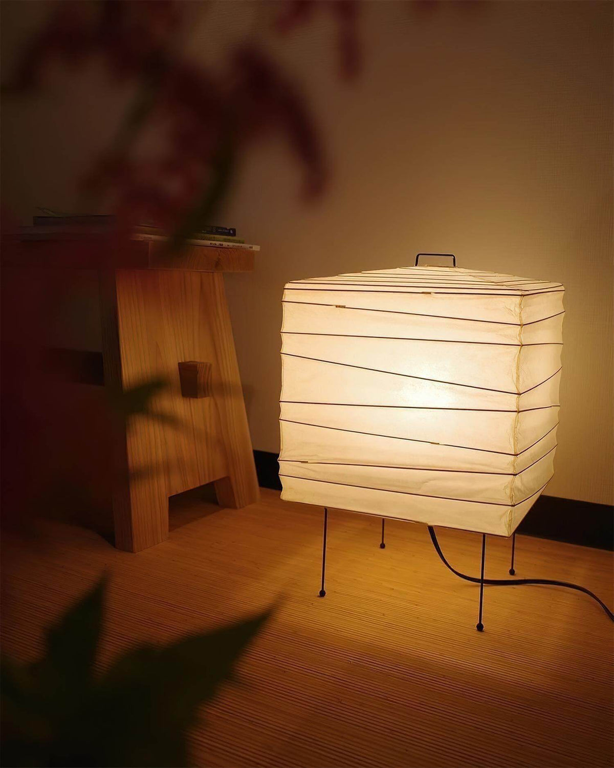 Geometric Paper Cube Lamp with Wire Stand for Bedroom Desk Nightstand Living Room Office Handcrafted Ambient Lighting Minimalist Accent 9×15