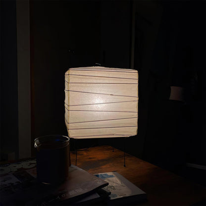 Geometric Paper Cube Lamp with Wire Stand for Bedroom Desk Nightstand Living Room Office Handcrafted Ambient Lighting Minimalist Accent 9×15