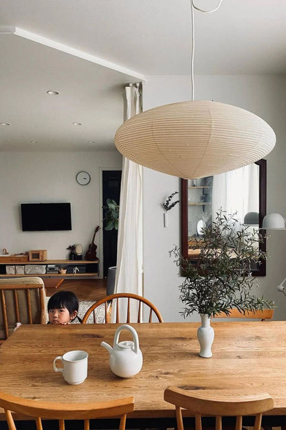 Handmade Rice Paper Sphere Pendant Lamp for Dining Room & Bedroom | Sculptural Ceiling Fixture with Adjustable Cord | E26 Edison Bulb Compat