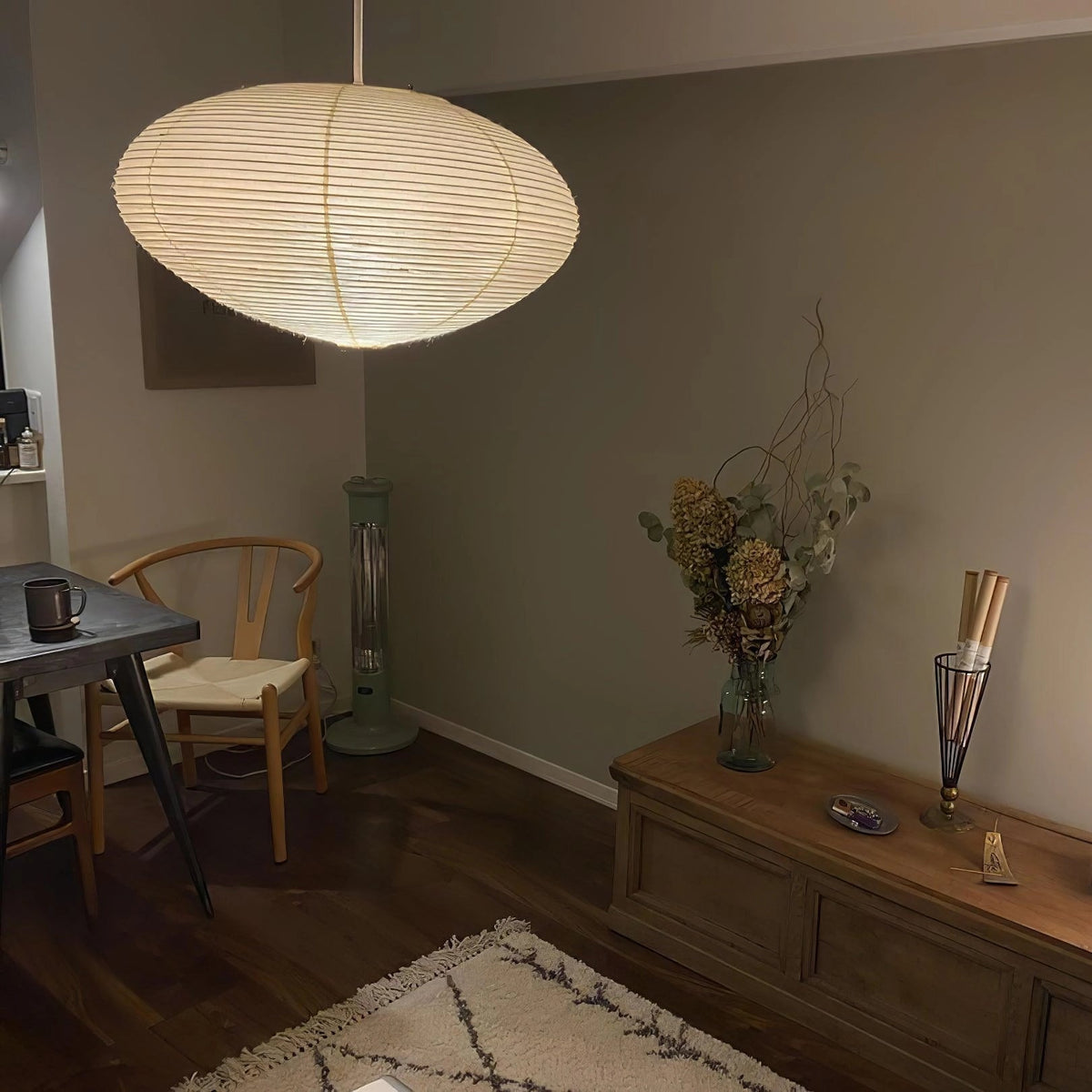 Handcrafted Paper Shade Ceiling Light with Adjustable Cord White Hanging Fixture for Bedroom Living Room Kitchen Dining Modern Indoor Lamp