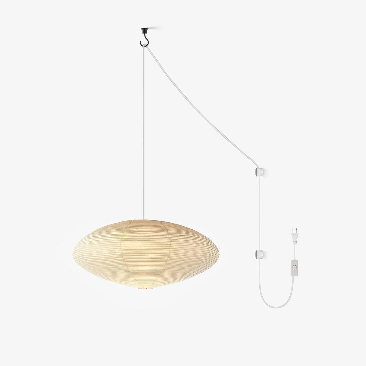 Handcrafted Paper Shade Ceiling Light with Adjustable Cord White Hanging Fixture for Bedroom Living Room Kitchen Dining Modern Indoor Lamp