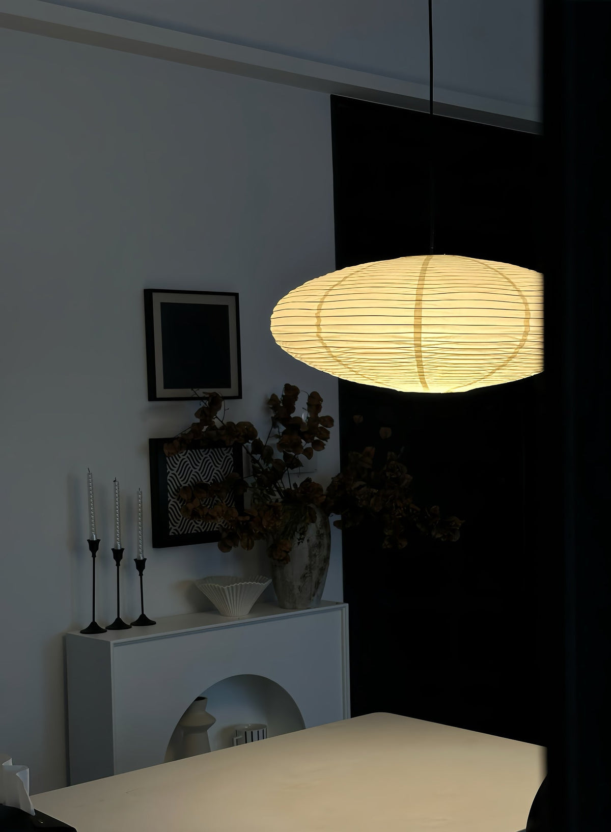 Handcrafted Paper Shade Ceiling Light with Adjustable Cord White Hanging Fixture for Bedroom Living Room Kitchen Dining Modern Indoor Lamp