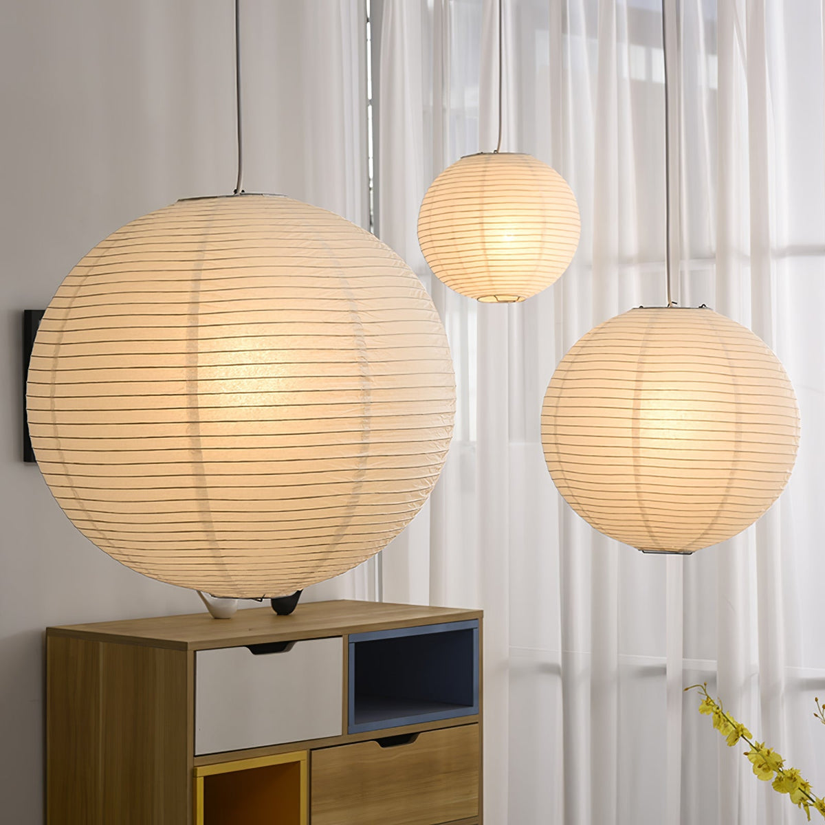 Handmade Paper Globe Drop Light for Kitchen Island & Dining Room – Adjustable Cable, E26 Socket, Soft Ambient Glow – Modern Overhead Fixture