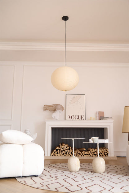 Handmade Paper Globe Drop Light for Kitchen Island & Dining Room – Adjustable Cable, E26 Socket, Soft Ambient Glow – Modern Overhead Fixture
