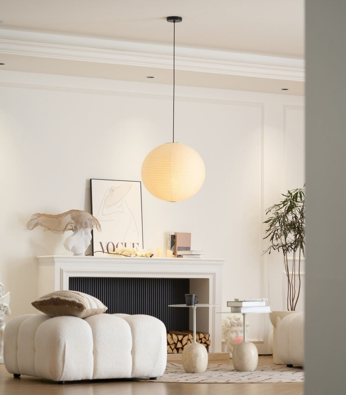 Handmade Paper Globe Drop Light for Kitchen Island & Dining Room – Adjustable Cable, E26 Socket, Soft Ambient Glow – Modern Overhead Fixture