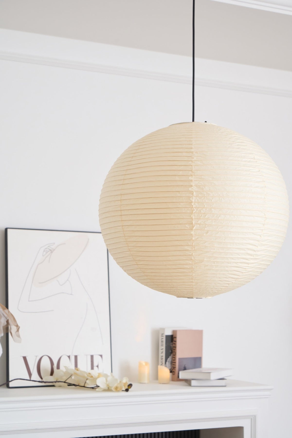 Handmade Paper Globe Drop Light for Kitchen Island & Dining Room – Adjustable Cable, E26 Socket, Soft Ambient Glow – Modern Overhead Fixture
