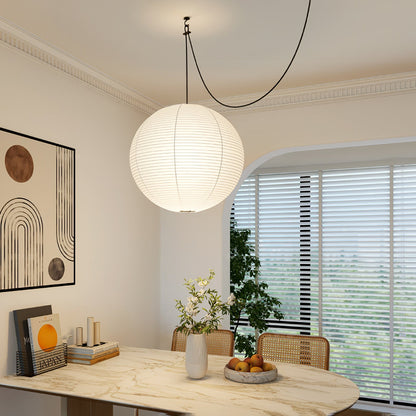 Handmade Paper Globe Drop Light for Kitchen Island & Dining Room – Adjustable Cable, E26 Socket, Soft Ambient Glow – Modern Overhead Fixture