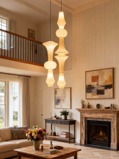 Overhead Hanging Fixture with Paper Shade for Kitchen Island or Breakfast Nook | Cylindrical Drop Lamp in White or Warm Tone | E26 Socket Ce