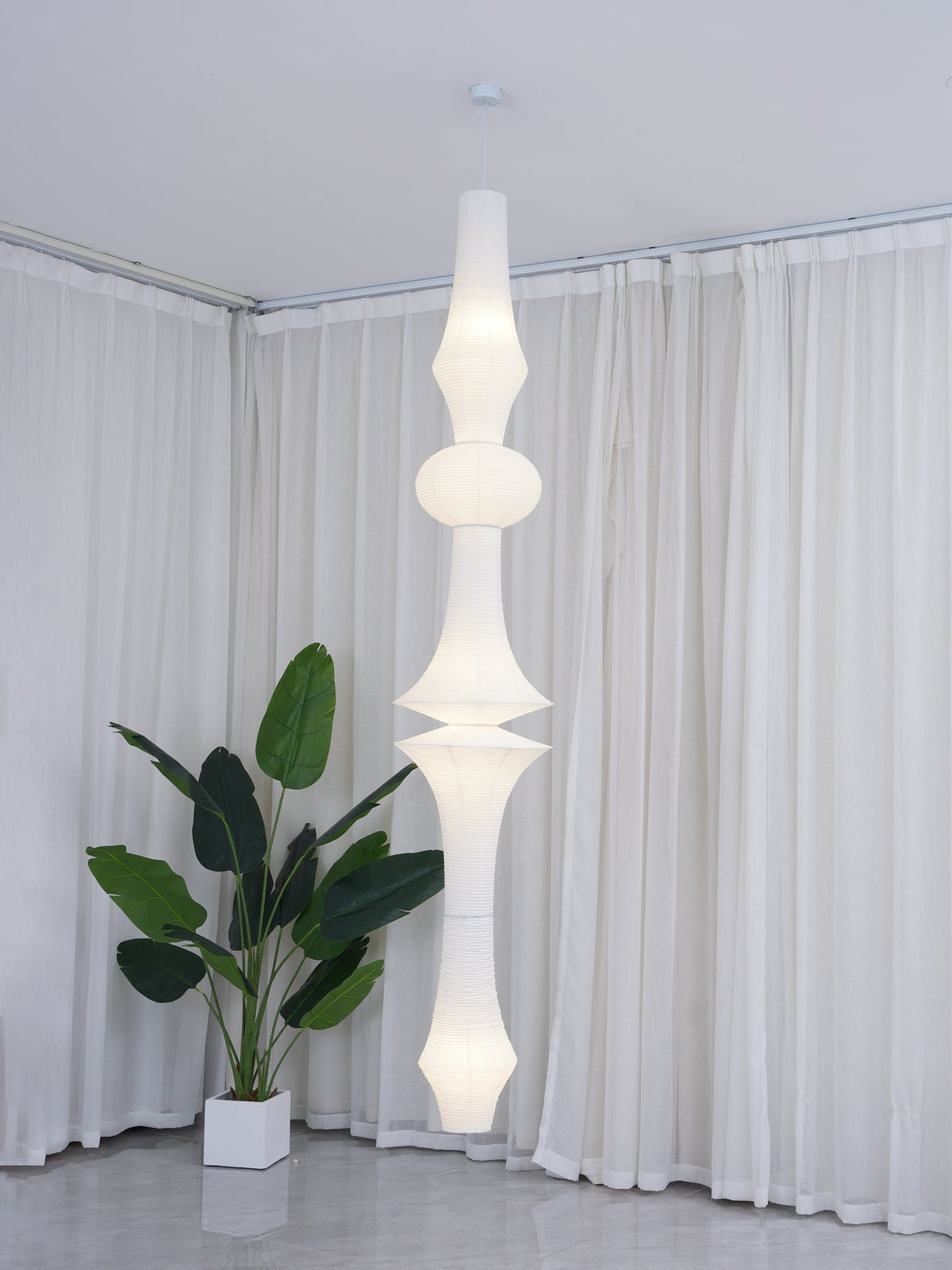 Handcrafted Paper Lantern Ceiling Light White Drum Shade Hanging Fixture E26 E27 Socket Bedroom Living Room Dining Room Ambient Glow Modern