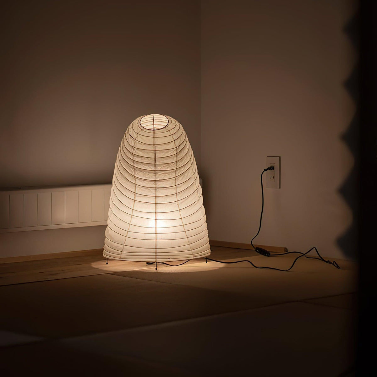 Handcrafted Paper Shade Accent Lamp 10 in Wide Warm Glow LED Bedside Nightlight for Bedroom Office Desktop Reading Nook Minimalist Japanese