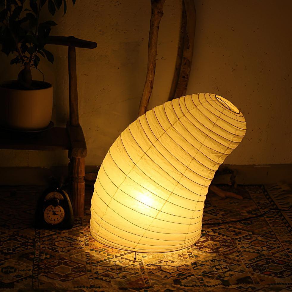 Handcrafted Paper Shade Accent Lamp 10 in Wide Warm Glow LED Bedside Nightlight for Bedroom Office Desktop Reading Nook Minimalist Japanese