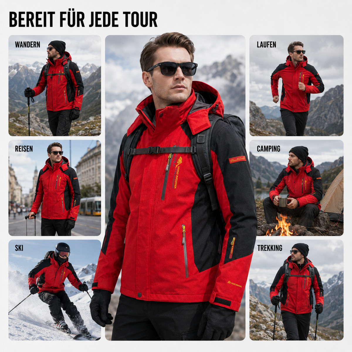 Men's Windproof Rain Shell Jacket with Removable Hood for Hiking, Camping & Outdoor Adventures – Waterproof Lightweight Expedition Coat