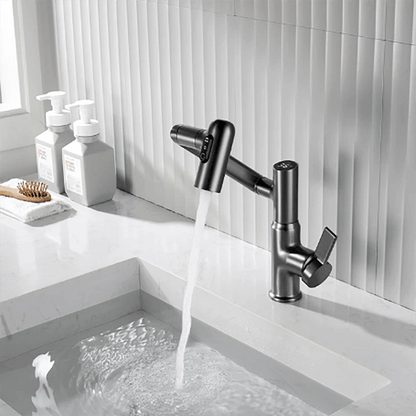 Rotating Sink Tap with Digital Temp Readout – 12-Inch Adjustable Spout, Full Swivel for Double Basins & Oversized Cookware