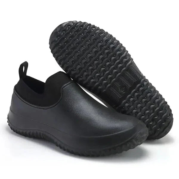 Men's Slip-On Safety Shoes Waterproof Non-Slip Work Footwear for Kitchen Restaurant Construction Outdoor Jobs