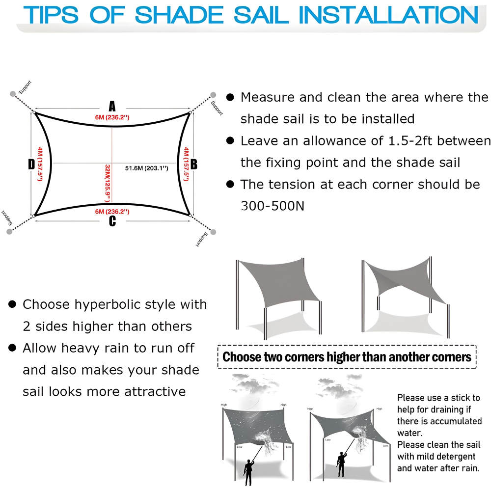 Rectangle Canopy Tarp 10×16.5 ft Waterproof Sunshade for Deck Yard Pool Balcony Pergola Gazebo Porch Awning 98% UV Block Shelter with Rope T