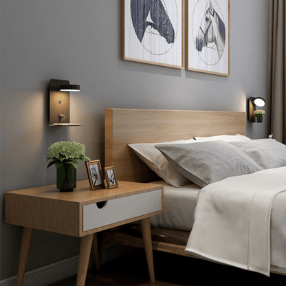 Wearclo | Adjustable Wall Lamp with Charging Shelf & Eco-Friendly LED | Stylish Lighting Solution for Convenience