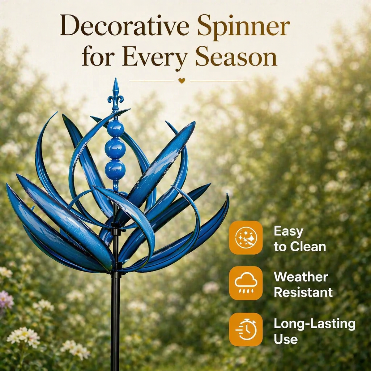 Rotating Lotus Metal Garden Wind Spinner for Outdoor Yard Decor 35 in Tall Dual-Motion Weatherproof Stake