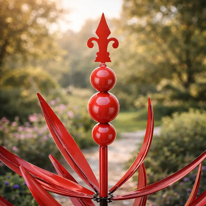 Rotating Lotus Metal Garden Wind Spinner for Outdoor Yard Decor 35 in Tall Dual-Motion Weatherproof Stake