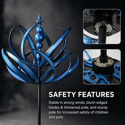 Rotating Lotus Metal Garden Wind Spinner for Outdoor Yard Decor 35 in Tall Dual-Motion Weatherproof Stake