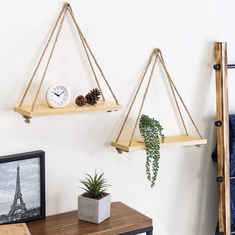 Wooden Rope Swing Wall-Mounted Rack