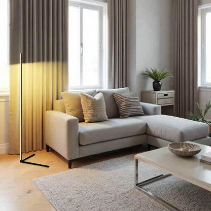 Wireless Remote LED Uplight with Adjustable Brightness for Bedroom, Living Room & Study Spaces | Modern Tall Pole Lamp in Black
