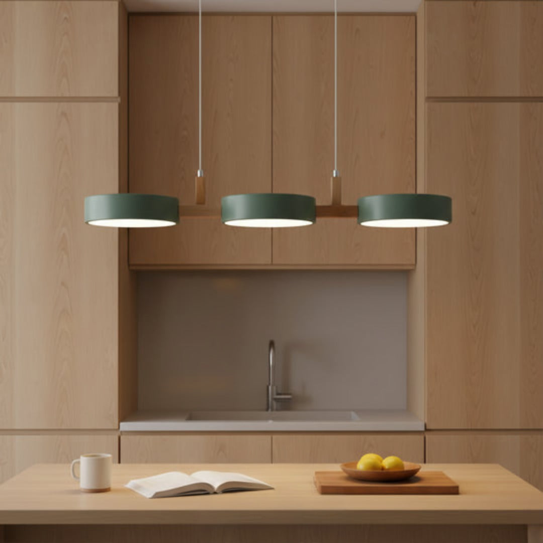 Modern Round Pendant Light with Wood Accents for Dining Room – 30 in LED Hanging Ceiling Fixture Kitchen Island Breakfast Nook