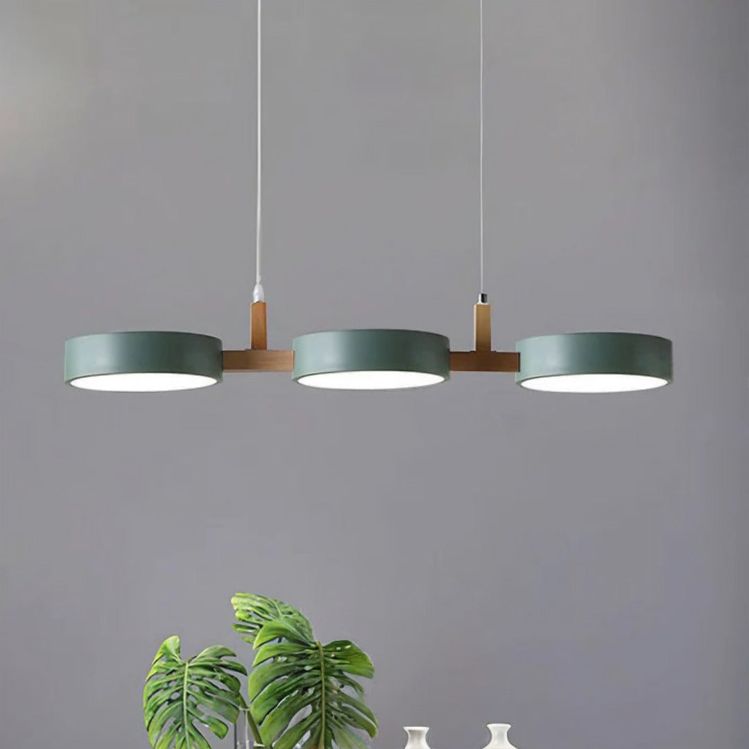 Modern Round Pendant Light with Wood Accents for Dining Room – 30 in LED Hanging Ceiling Fixture Kitchen Island Breakfast Nook
