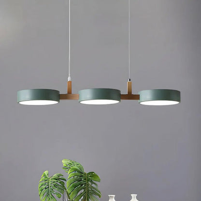 Modern Round Pendant Light with Wood Accents for Dining Room – 30 in LED Hanging Ceiling Fixture Kitchen Island Breakfast Nook
