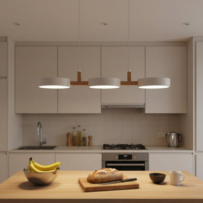 Modern Round Pendant Light with Wood Accents for Dining Room – 30 in LED Hanging Ceiling Fixture Kitchen Island Breakfast Nook