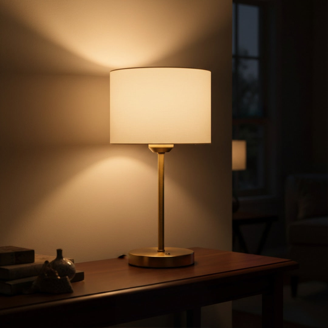 Modern Fabric Shade Table Lamp with Metal Base – Elegant Accent Lighting for Bedroom, Living Room & Office
