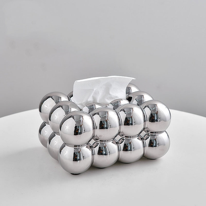 Whimsical Ball Shape Ceramic Tissue Box Cover – Blue and Silver Options